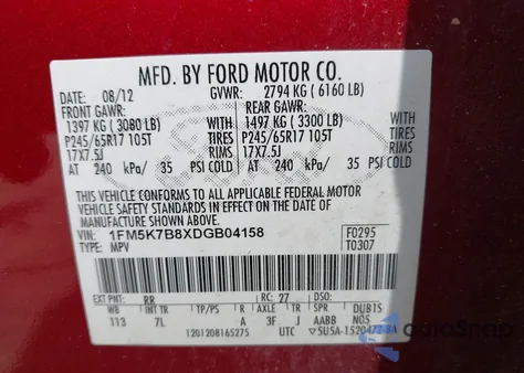 2013 Ford Explorer from USA, damaged, VIN 1FM5K7B8XDGB04158